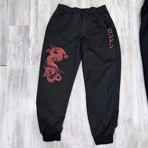 Black Joggers with Red Dragon Design